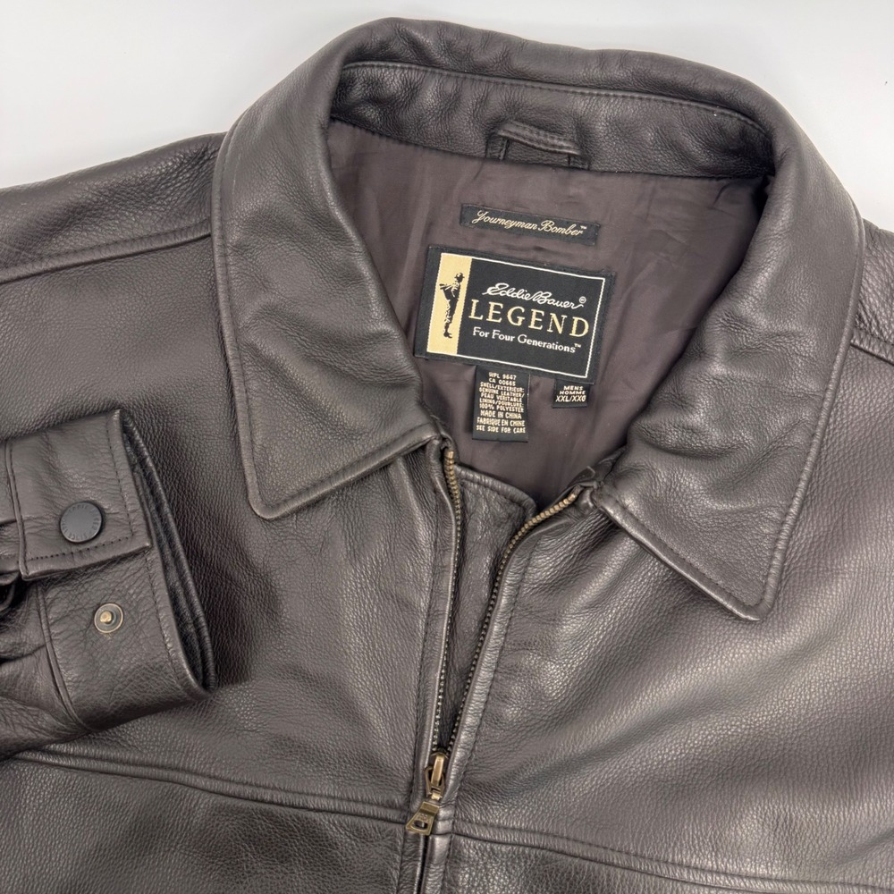 Eddie Bauer Legend Journeyman Bomber Jacket Mens XXL Brown Leather Vintage Zip